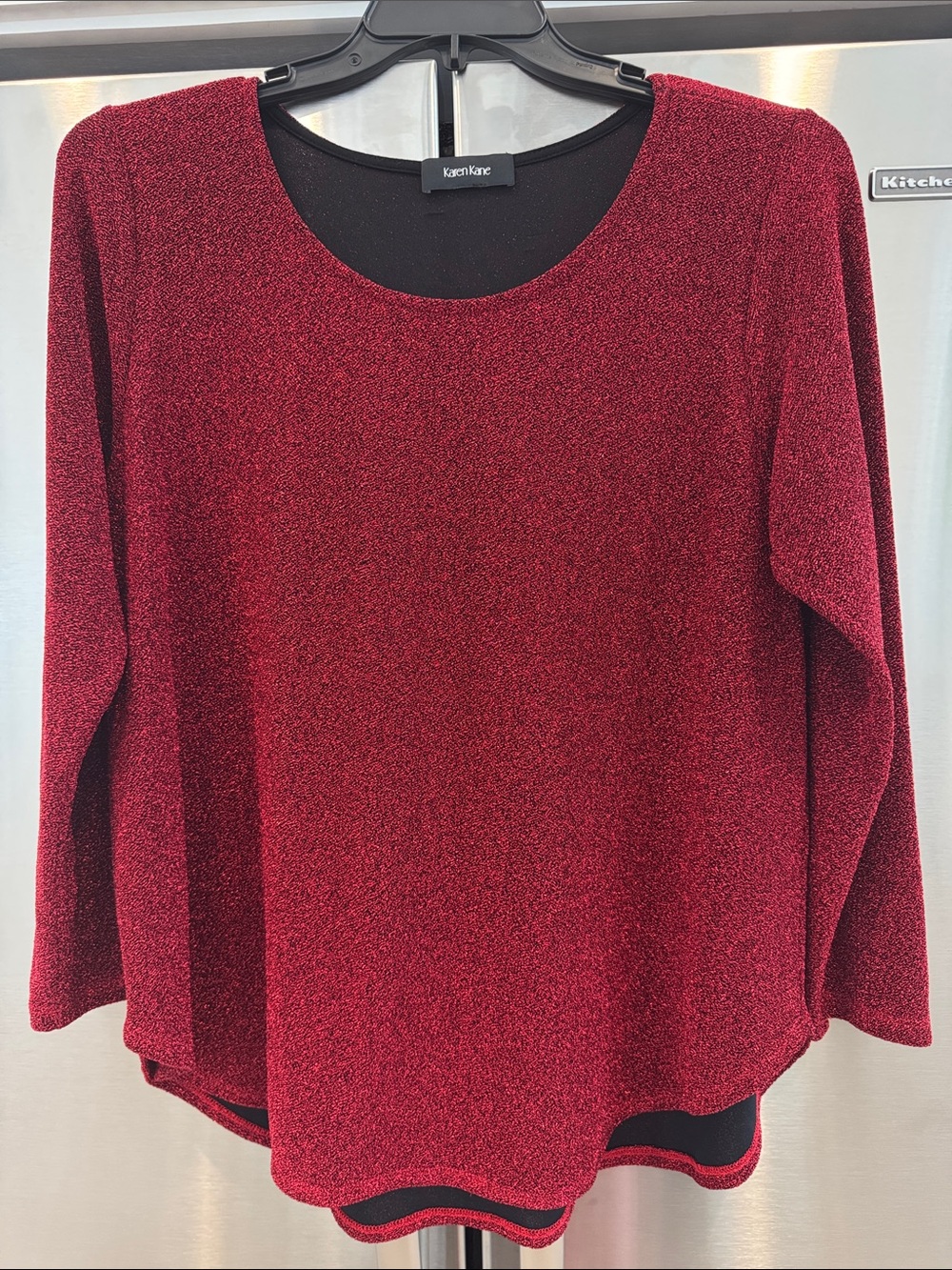 Karen Kane Sparkle Red Long-Sleeve Scoop Neck Top